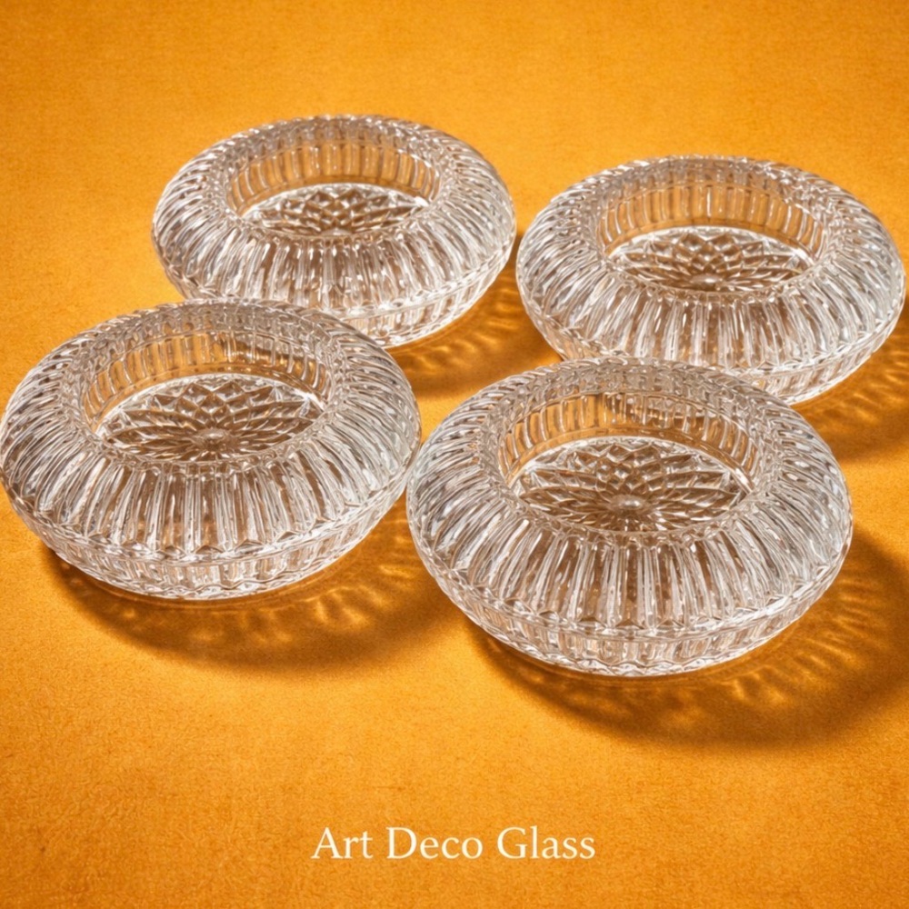 Vintage Art Deco Pressed Glass Candle Holders Set of 4 Clear 2” diameter